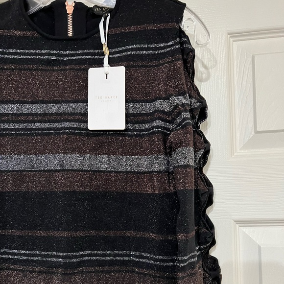 NWT TED BAKER SIMONA BLACK LUREX STRIPED BOW DETAIL DRESS SIZE TB 1 - Picture 4 of 13